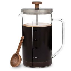 Klarstein Glaswerk Ristretto, french press, 1 liter, borosilikátové sklo, ušľachtilá oceľ, orechové drevo